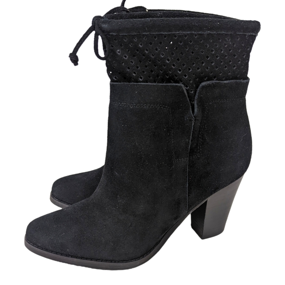 Crown Vintage Suede Leather Ankle Boots Booties High Heel Womens 9.5 Black